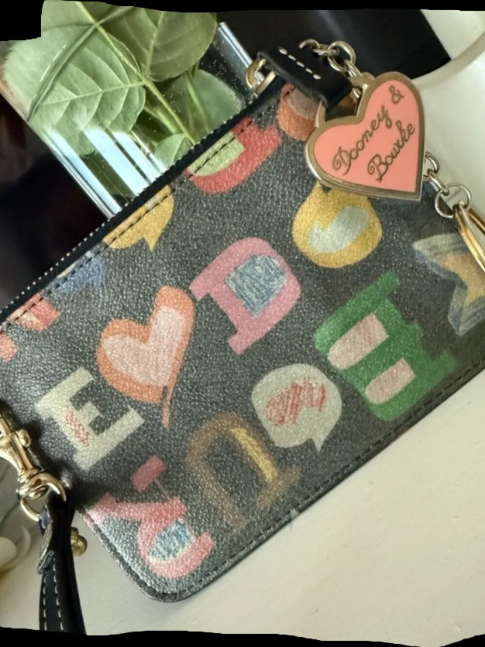 Dooney & Bourke VINTAGE Y2K Rainbow Scribble Wristlet Pouch w/ Key Ring –